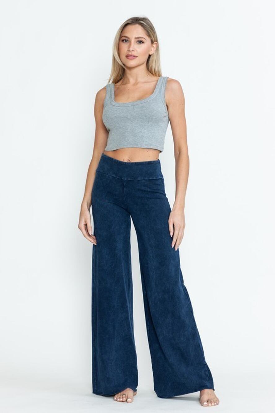 Chatoyant Mineral Washed Wide Leg Stretch Pants Electric Blue Medium
